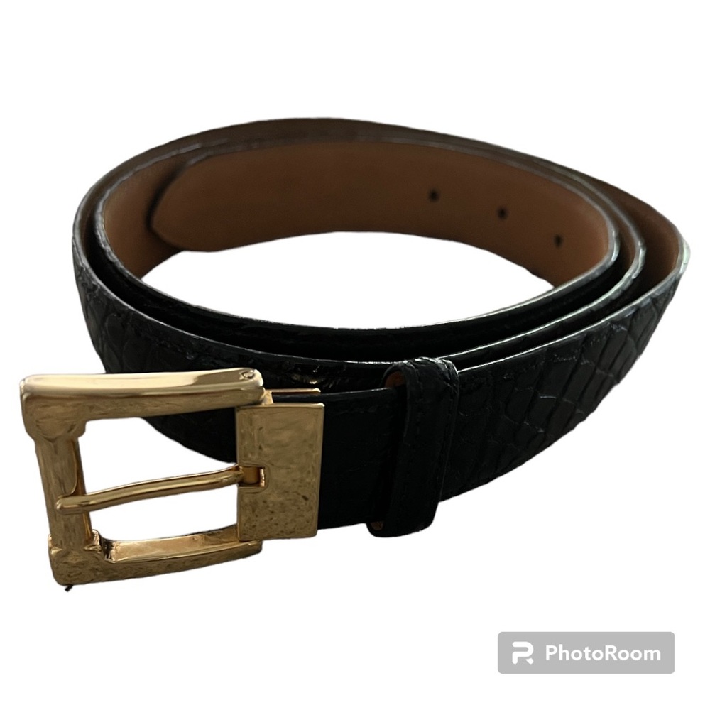 Vintage Genuine American Alligator dress belt black gold buckle 42